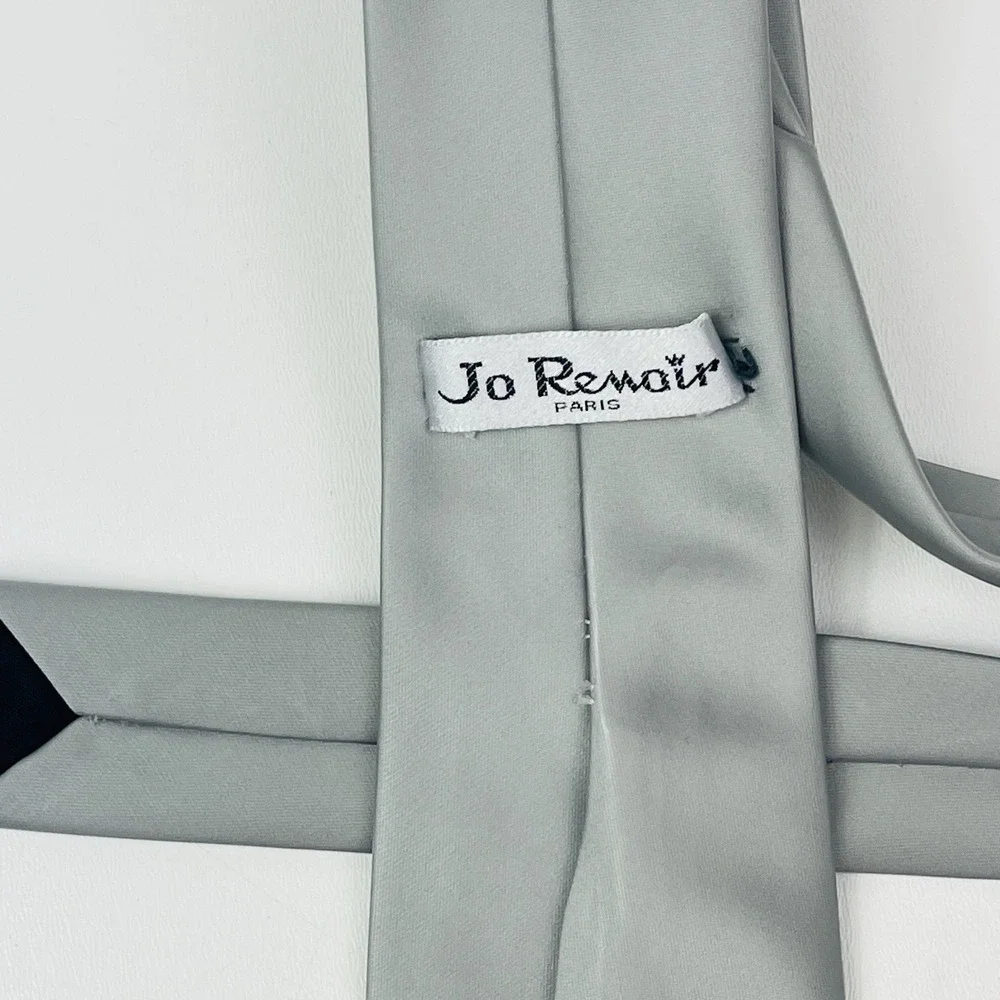 Mens Jo Renoir Paris Mens Tie Silver Solid Color Block Polyester Blend‎